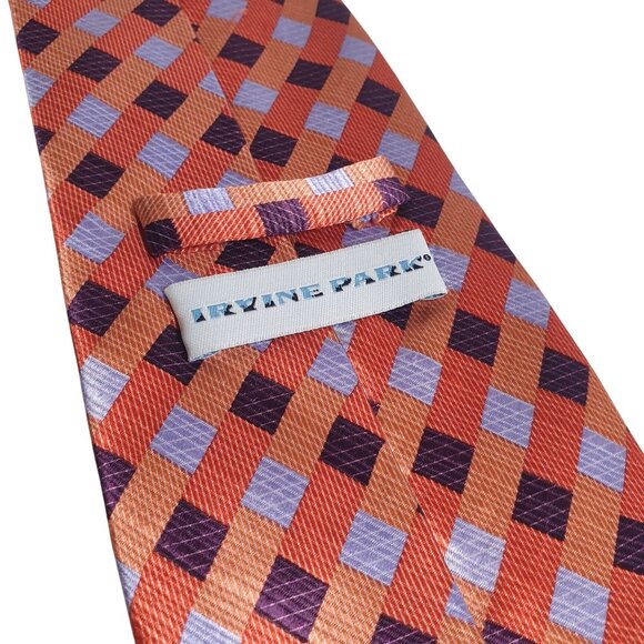 Irvine Park Silk Blend Geometric Checkered Tie For Men 59 Inch Designer Office - Picture 5 of 6